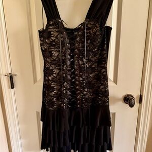 Elegant Black Lace-Up Dress